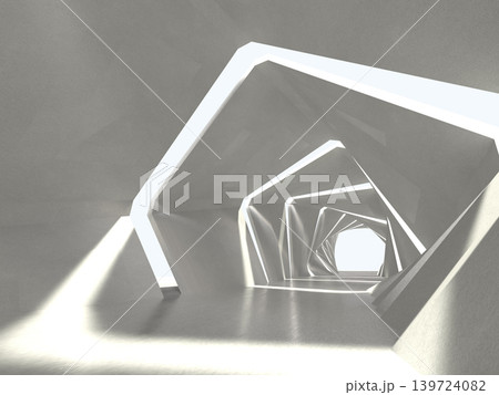 光が差し込んだカーブしたトンネルの3Dイラスト 139724082