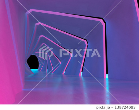 サイバーな光に照らされたトンネルの3Dイラスト 139724085
