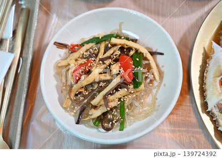 Traditional Korean Glass Noodle Stir Fry Japchae with Vegetables Traditional Korean Glass Noodle Stir Fry Japchae with Vegetables 139724392