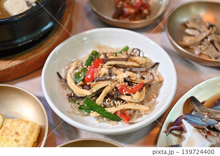 Traditional Korean Glass Noodle Stir Fry Japchae with Vegetables Traditional Korean Glass Noodle Stir Fry Japchae with Vegetables 139724400