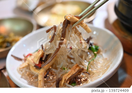 Traditional Korean Glass Noodle Stir Fry Japchae with Vegetables Traditional Korean Glass Noodle Stir Fry Japchae with Vegetables 139724409