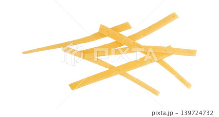 cheese cut into strips isolated, top view cheese cut into strips isolated, top view 139724732