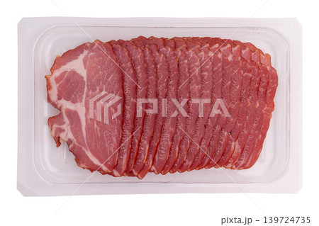 cured pork neck slices isolated cured pork neck slices isolated 139724735