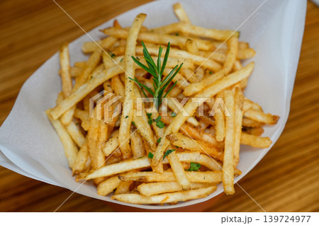 Crispy Golden French Fries Fast Food Snack Close Up Crispy Golden French Fries Fast Food Snack Close Up 139724977