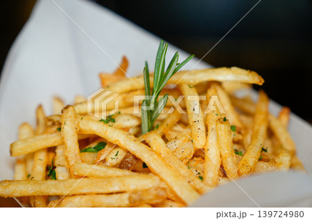 Crispy Golden French Fries Fast Food Snack Close Up Crispy Golden French Fries Fast Food Snack Close Up 139724980