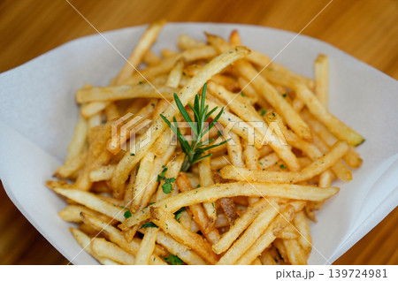 Crispy Golden French Fries Fast Food Snack Close Up 139724981