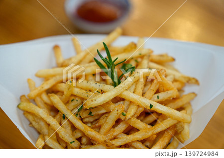 Crispy Golden French Fries Fast Food Snack Close Up Crispy Golden French Fries Fast Food Snack Close Up 139724984
