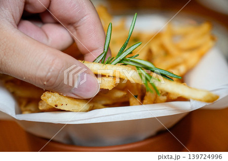 Crispy Golden French Fries Fast Food Snack Close Up Crispy Golden French Fries Fast Food Snack Close Up 139724996