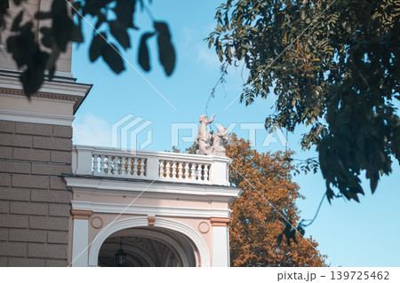 Classical Archway with Statue and Tree Branches 139725462