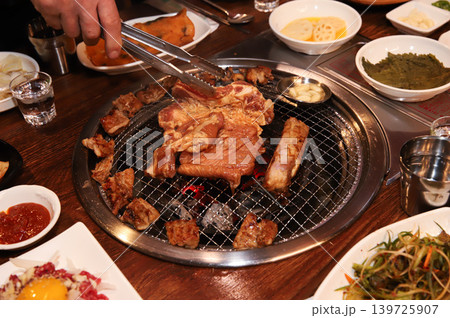 Delicious Traditional Korean Marinated Pork Ribs Barbecue Grilling Delicious Traditional Korean Marinated Pork Ribs Barbecue Grilling 139725907