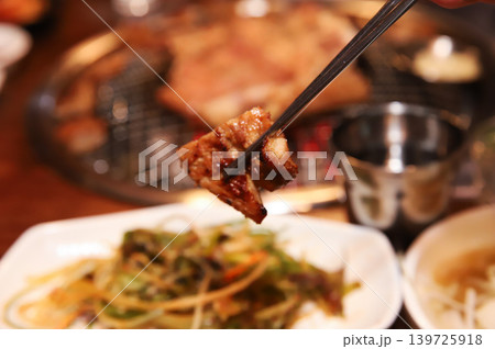 Delicious Traditional Korean Marinated Pork Ribs Barbecue Grilling Delicious Traditional Korean Marinated Pork Ribs Barbecue Grilling 139725918