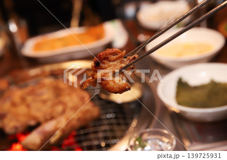 Delicious Traditional Korean Marinated Pork Ribs Barbecue Grilling Delicious Traditional Korean Marinated Pork Ribs Barbecue Grilling 139725931