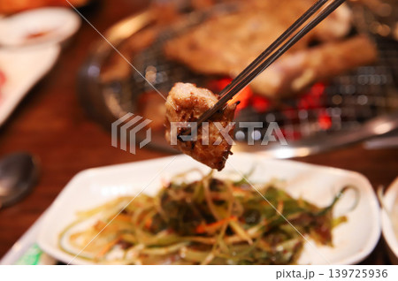 Delicious Traditional Korean Marinated Pork Ribs Barbecue Grilling Delicious Traditional Korean Marinated Pork Ribs Barbecue Grilling 139725936