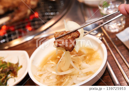 Delicious Traditional Korean Marinated Pork Ribs Barbecue Grilling 139725953
