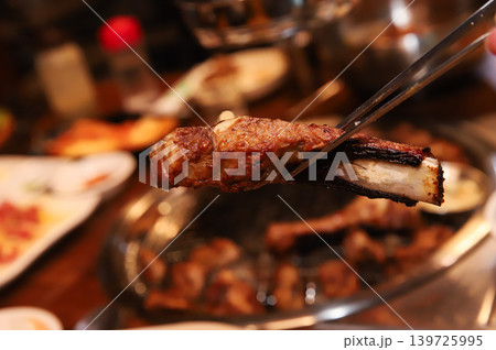 Delicious Traditional Korean Marinated Pork Ribs Barbecue Grilling 139725995