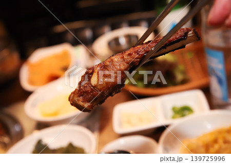 Delicious Traditional Korean Marinated Pork Ribs Barbecue Grilling Delicious Traditional Korean Marinated Pork Ribs Barbecue Grilling 139725996