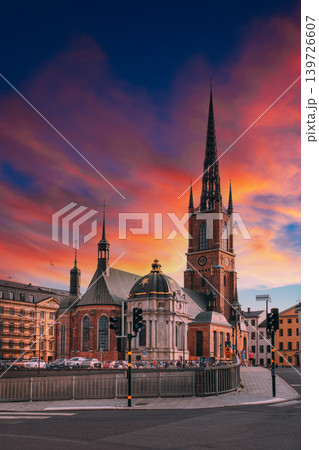 Riddarholmen Church at Sunset in Gamla Stan Riddarholmen Church at Sunset in Gamla Stan 139726607