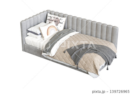 double bed isolated on a transparent background, furniture for the bedroom interior, 3D illustration, cg render double bed isolated on a transparent background, furniture for the bedroom interior, 3D illustration, cg render 139726965