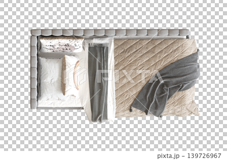 double bed isolated on a transparent background, furniture for the bedroom interior, 3D illustration, cg render 139726967