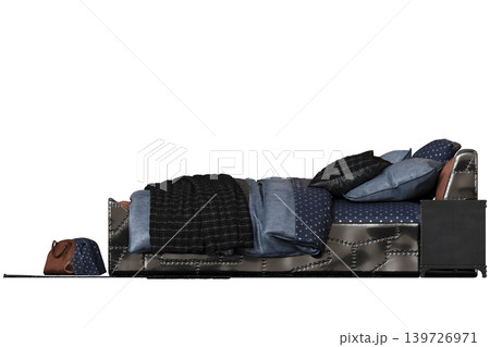 double bed isolated on a transparent background, furniture for the bedroom interior, 3D illustration, cg render 139726971