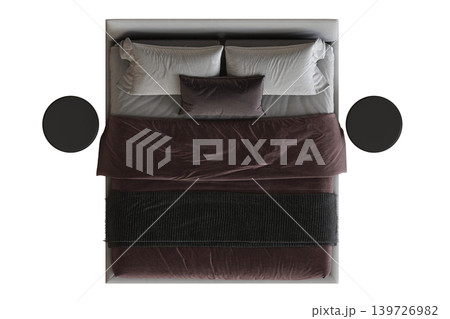 double bed isolated on a transparent background, furniture for the bedroom interior, 3D illustration, cg render 139726982