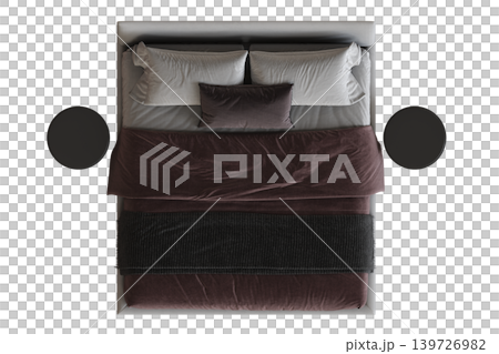 double bed isolated on a transparent background, furniture for the bedroom interior, 3D illustration, cg render 139726982