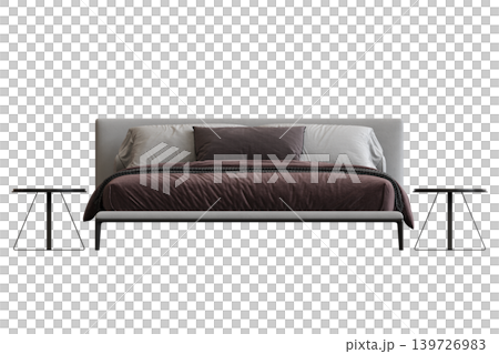 double bed isolated on a transparent background, furniture for the bedroom interior, 3D illustration, cg render double bed isolated on a transparent background, furniture for the bedroom interior, 3D illustration, cg render 139726983