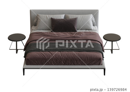 double bed isolated on a transparent background, furniture for the bedroom interior, 3D illustration, cg render double bed isolated on a transparent background, furniture for the bedroom interior, 3D illustration, cg render 139726984