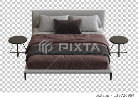 double bed isolated on a transparent background, furniture for the bedroom interior, 3D illustration, cg render double bed isolated on a transparent background, furniture for the bedroom interior, 3D illustration, cg render 139726984