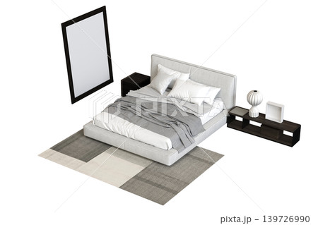 double bed isolated on a transparent background, furniture for the bedroom interior, 3D illustration, cg render double bed isolated on a transparent background, furniture for the bedroom interior, 3D illustration, cg render 139726990