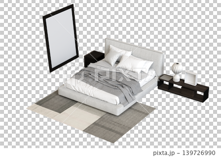 double bed isolated on a transparent background, furniture for the bedroom interior, 3D illustration, cg render double bed isolated on a transparent background, furniture for the bedroom interior, 3D illustration, cg render 139726990