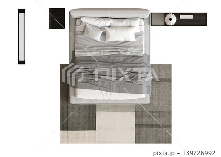 double bed isolated on a transparent background, furniture for the bedroom interior, 3D illustration, cg render 139726992