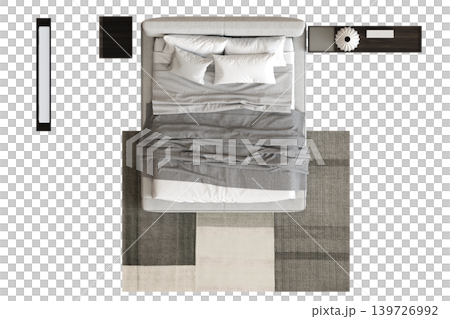 double bed isolated on a transparent background, furniture for the bedroom interior, 3D illustration, cg render 139726992