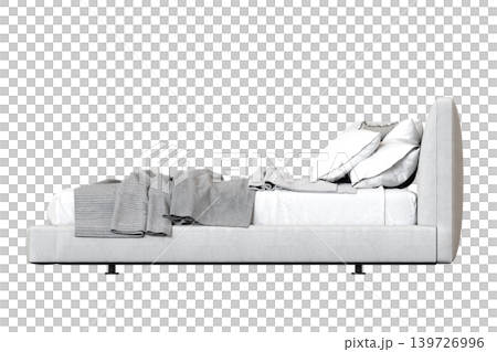 double bed isolated on a transparent background, furniture for the bedroom interior, 3D illustration, cg render 139726996