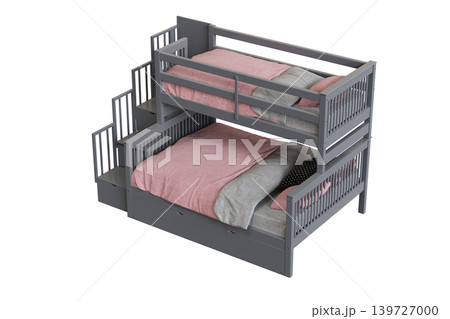 double bed isolated on a transparent background, furniture for the bedroom interior, 3D illustration, cg render 139727000