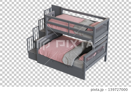 double bed isolated on a transparent background, furniture for the bedroom interior, 3D illustration, cg render 139727000