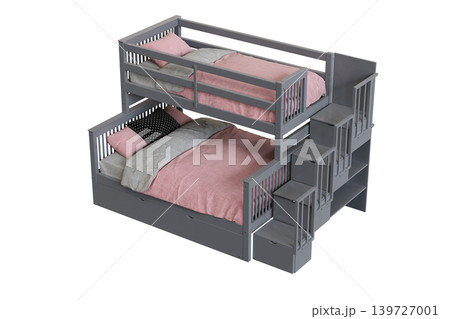 double bed isolated on a transparent background, furniture for the bedroom interior, 3D illustration, cg render 139727001