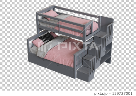 double bed isolated on a transparent background, furniture for the bedroom interior, 3D illustration, cg render 139727001