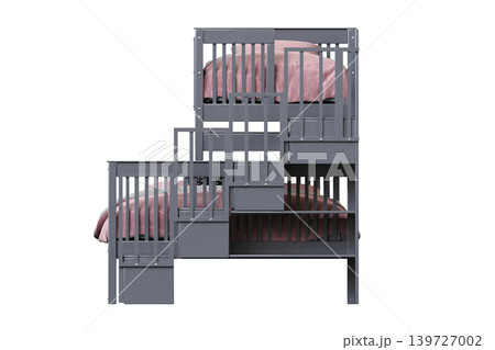 double bed isolated on a transparent background, furniture for the bedroom interior, 3D illustration, cg render 139727002