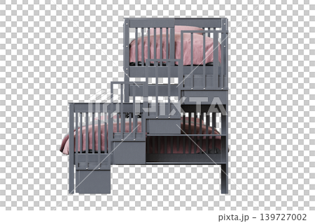 double bed isolated on a transparent background, furniture for the bedroom interior, 3D illustration, cg render 139727002