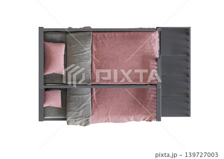 double bed isolated on a transparent background, furniture for the bedroom interior, 3D illustration, cg render 139727003
