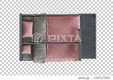 double bed isolated on a transparent background, furniture for the bedroom interior, 3D illustration, cg render 139727003