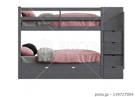 double bed isolated on a transparent background, furniture for the bedroom interior, 3D illustration, cg render 139727004