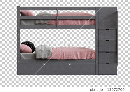 double bed isolated on a transparent background, furniture for the bedroom interior, 3D illustration, cg render 139727004