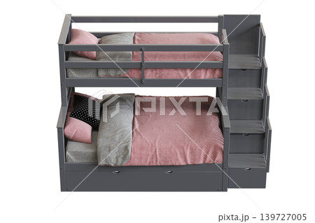 double bed isolated on a transparent background, furniture for the bedroom interior, 3D illustration, cg render 139727005