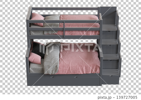 double bed isolated on a transparent background, furniture for the bedroom interior, 3D illustration, cg render 139727005