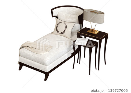 double bed isolated on a transparent background, furniture for the bedroom interior, 3D illustration, cg render 139727006