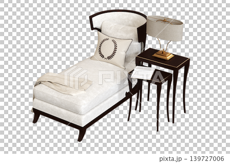 double bed isolated on a transparent background, furniture for the bedroom interior, 3D illustration, cg render 139727006