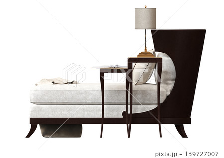 double bed isolated on a transparent background, furniture for the bedroom interior, 3D illustration, cg render 139727007