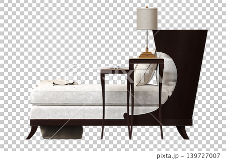 double bed isolated on a transparent background, furniture for the bedroom interior, 3D illustration, cg render 139727007